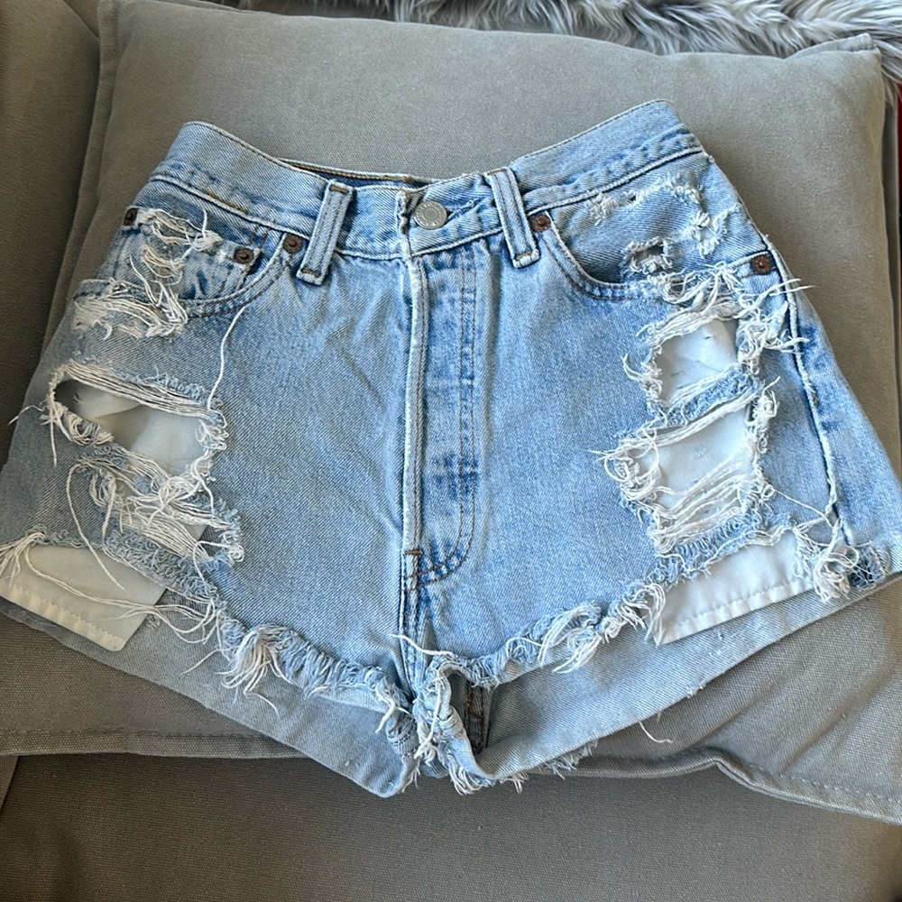Classic Light Blue Jean Shorts with Frayed Hem